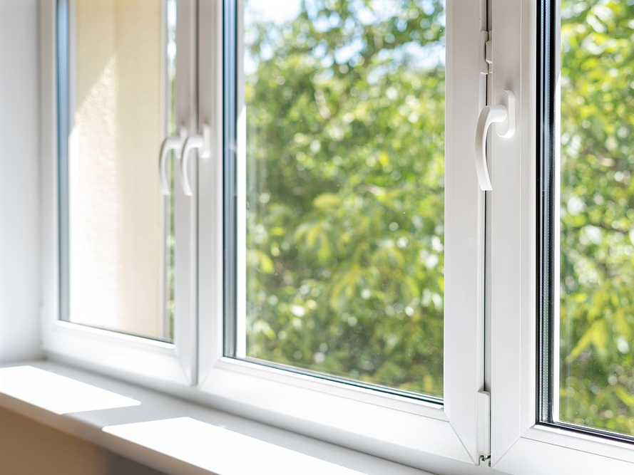 Ventana termoacústica con vista a jardín; maximiza luz natural y reduce el ruido exterior